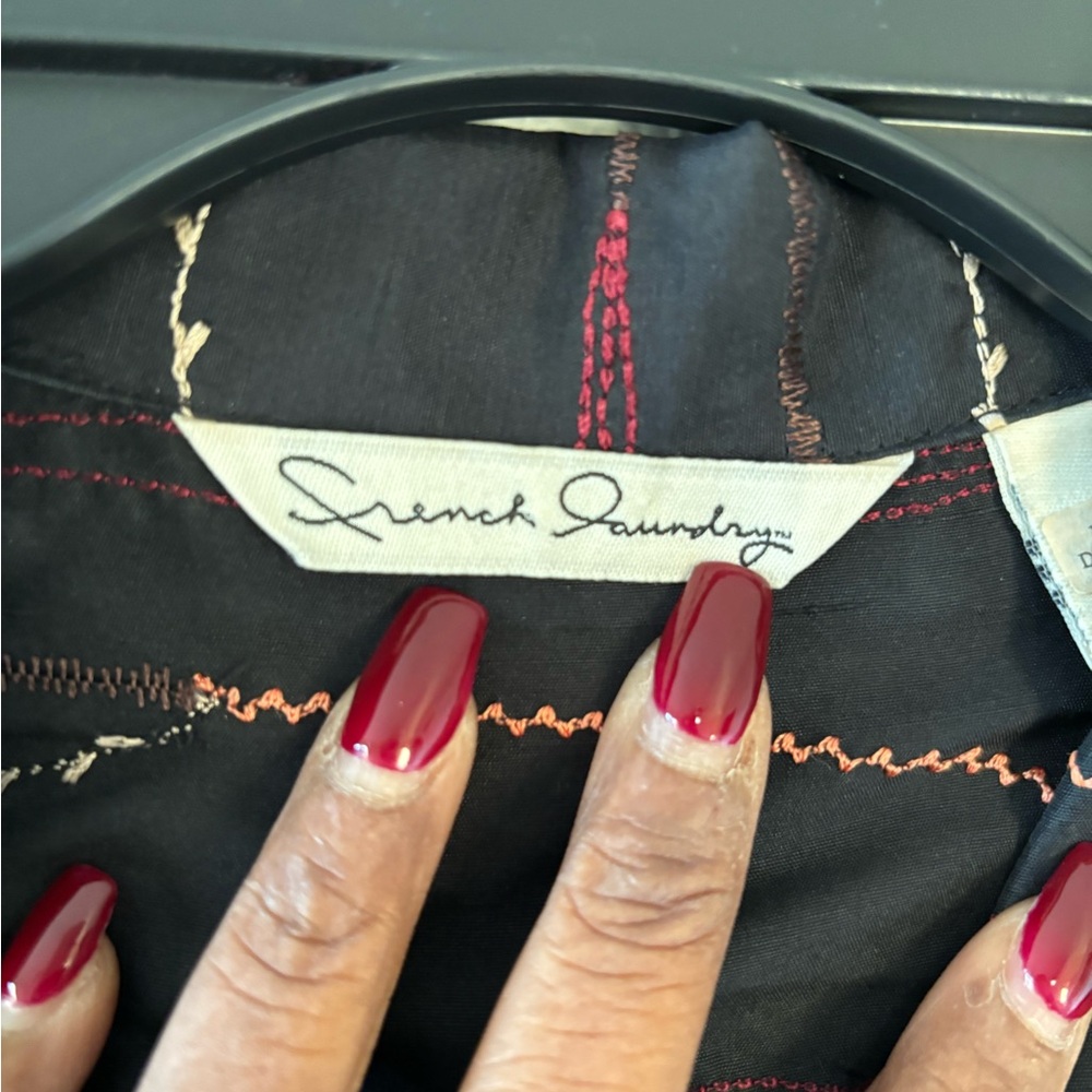 French Laundry Black Button-Down Embroidered 100%… - image 5